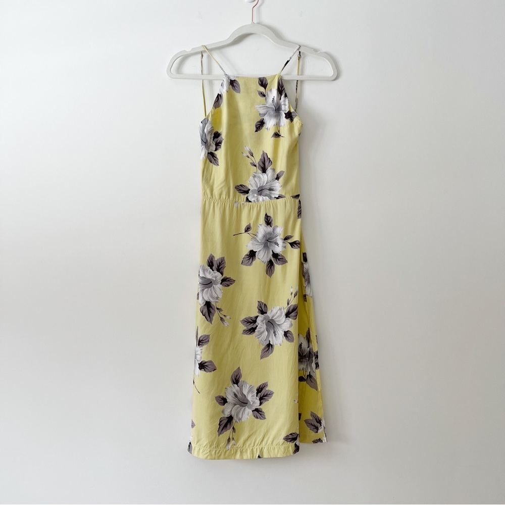 Reformation Yellow Floral Midi Dress Open Back Slit Side Size XS